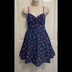 Forever 21 Blue / White Polka Dot Roses Dress